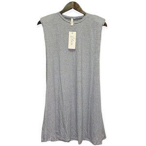 Elan Women's Size Small Muscle Sleeve Striped Shift Dress Pockets Striped Blue